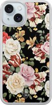 Casimoda® hoesje - Geschikt voor iPhone 15 - Bloemen flowerpower - 2-in-1 case - Schokbestendig - Bloemen - Verhoogde randen - Multi, Transparant