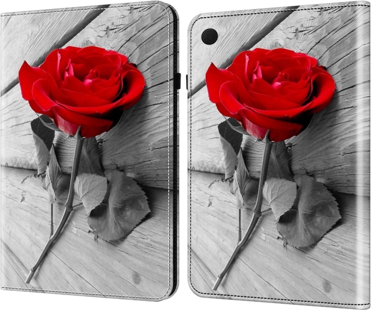 Hoesje geschikt voor Samsung Galaxy tab A9 Plus / Tab A11 Plus - tablet hoesje book case cover - roos bloemen rood - 11 inch - Samsung A9+ / A11+- silicone inleg hoes map