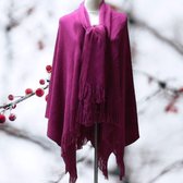 Fleur de Lis - Grote Omslagdoek / Cape met vaste sjaal - Roze Rood (fuchsia bordeaux) met franjes / Vaste sjaal met rushes - 160x140 cm Volwassenen - dames - casual