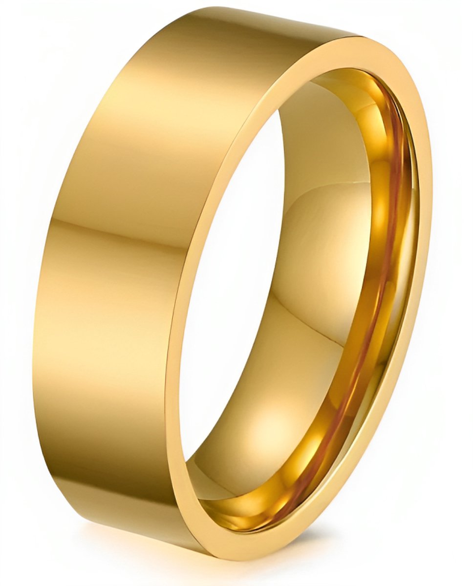 Ring Heren Goud kleurig - Hoogglans Gepolijst - Staal - Ringen Heren Dames - Papa Cadeau Voor Mannen - Vaderdag
