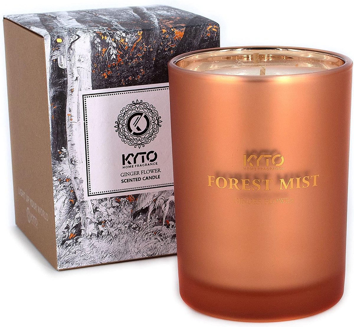 Kyto geurkaars Waldnebel Ginger Flower grijs-bruin, 45 uur brandtijd – ontspanning, cadeau en woondecoratie, geur: gember & ananas