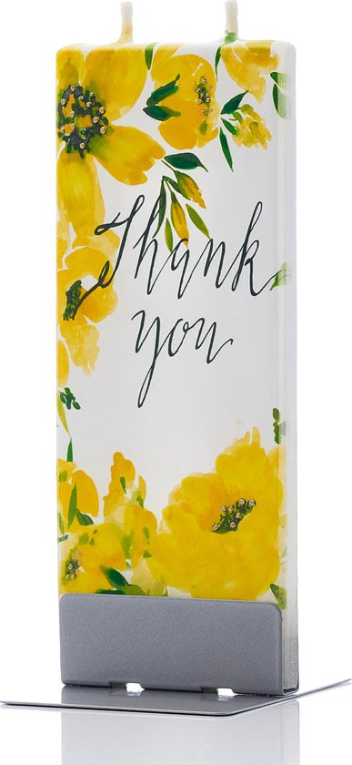 Platte handgemaakte kaars - Thank You Yellow Floral Print - Handgeschilderd - Zelfdovend