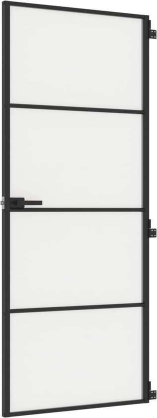 vidaXL-Binnendeur-smal-83x201,5-cm-gehard-glas-en-aluminium-zwart