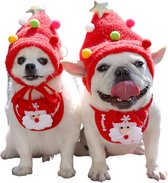 Kerstpakje Hond - Maat L - 2-Delig Hondenkostuum Rood - Met Muts en Slabbetje - Hondenpakje Kerst - Kerstpak voor Honden - Honden Verkleed Kostuums - Kerstkostuum - Hondenkleding