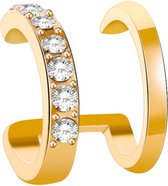 Goud Helix Or - Double - Diamants - Faux Piercing - Boucles d'oreilles Clip Piercing Oreille - Faux Helix - Bague Or - Métal