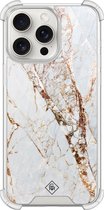 Casimoda® hoesje - Geschikt voor iPhone 15 Pro Max - Marmer Goud - Shockproof case - Extra sterk - TPU/polycarbonaat - Goudkleurig, Transparant