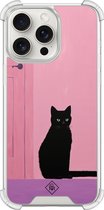 Casimoda® hoesje - Geschikt voor iPhone 15 Pro Max - Zwarte Kat - Shockproof case - Extra sterk - TPU/polycarbonaat - Paars, Transparant
