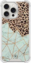 Casimoda® hoesje - Geschikt voor iPhone 15 Pro Max - Luipaard Marmer Mint - Shockproof case - Extra sterk - TPU/polycarbonaat - Mint, Transparant