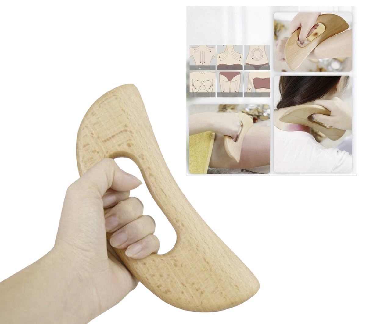 Cabantis Houten Massage Schraper - Gua Sha Schraper - Spierknopen Massage - Houten massage apparaat - 1x Spierschraper