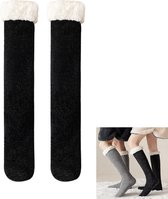 1 Paar Warme Huissokken Dames Zwart - gevoerd - anti-slip - lange huissokken - cadeautip