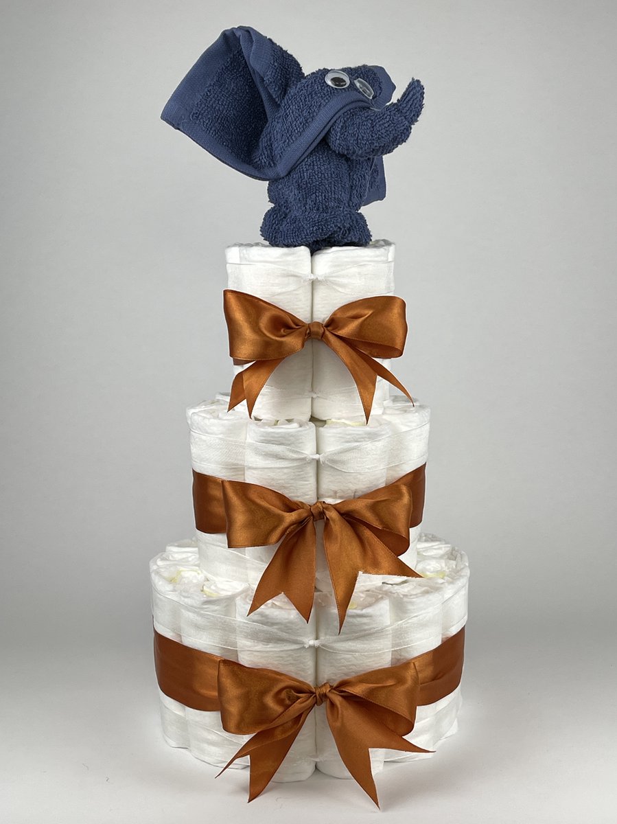 Chouette-Chouette | Luiertaart Jongen | Kraamcadeau | Geboorte Jongen | Babyshower | Olifant Silk blauw - Koper
