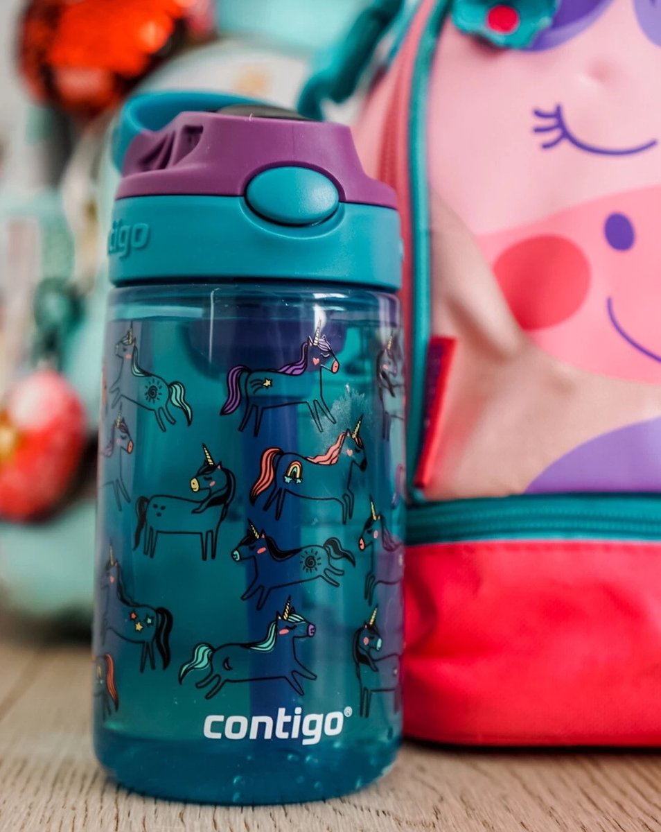 Contigo Easy Clean Autospout kinderdrinkfles met rietje, BPA-vrije stevige waterfles, 100% lekvrij, eenvoudige reiniging, ideaal voor kinderdagverblijf, kleuterschool, school en sport, 420 ml | Unicorns thumbnail 6