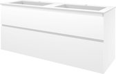 Proline Polystone Elegant badmeubelset met wastafelonderkast asymmetrisch met 2 laden en mat witte wastafel met 2 kraangaten 140 x 46 x 54 cm, glans
