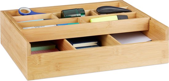 Relaxdays bureau organizer - houten organizer - ladeverdeler - opbergbak -  bamboe - vakken | bol.com