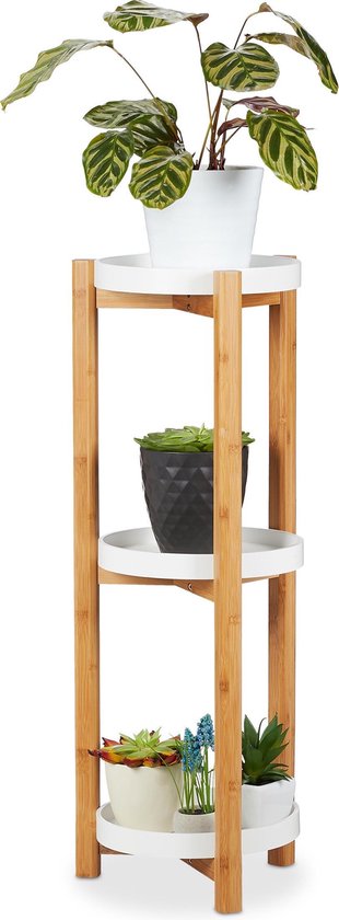 Relaxdays plantentafel 3 etages - bamboe - rond - moderne plantenrek -  bijzettafel hout | bol.com