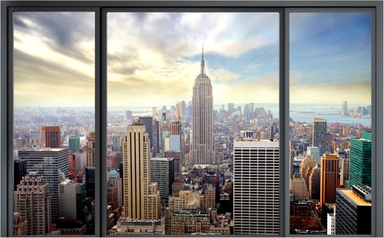 Papier peint photo - Ville derrière une vitre.