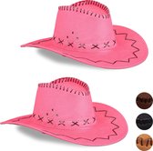 Relaxdays 2x Cowboyhoed roze - western hoed - cowgirl hoed - cowboy accessoires - carnaval