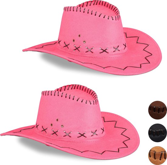 relaxdays 2x chapeau de cowboy rose - chapeau western - chapeau de cow-girl - accessoires de cowboy - carnaval