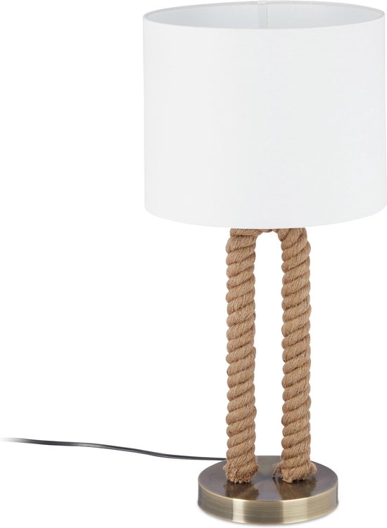 relaxdays tafellamp touw - nachtlampje maritiem - leeslamp E27 - touwlamp - designerlamp