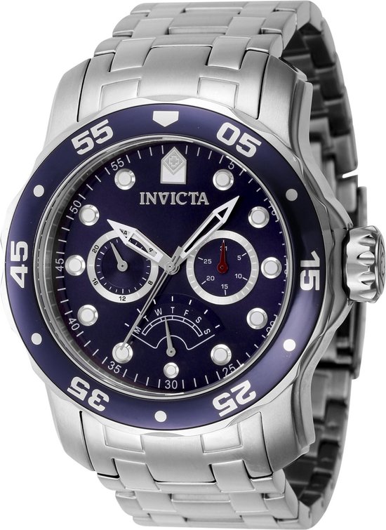 Invicta Pro Diver 47237 Men's Watch - Waterproof - Analogue - Quartz Movement - Stainless Steel with Blue Dial - 48mm, Silver / Blue, Modern