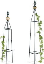 Relaxdays rankhulp - plantenklimrek - plantensteun - 2 stuks - obelisk - groen