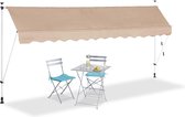 Relaxdays markies verstelbaar - klem-zonwering - beige - zonnescherm balkon - zonder boren - 400 x 120 cm