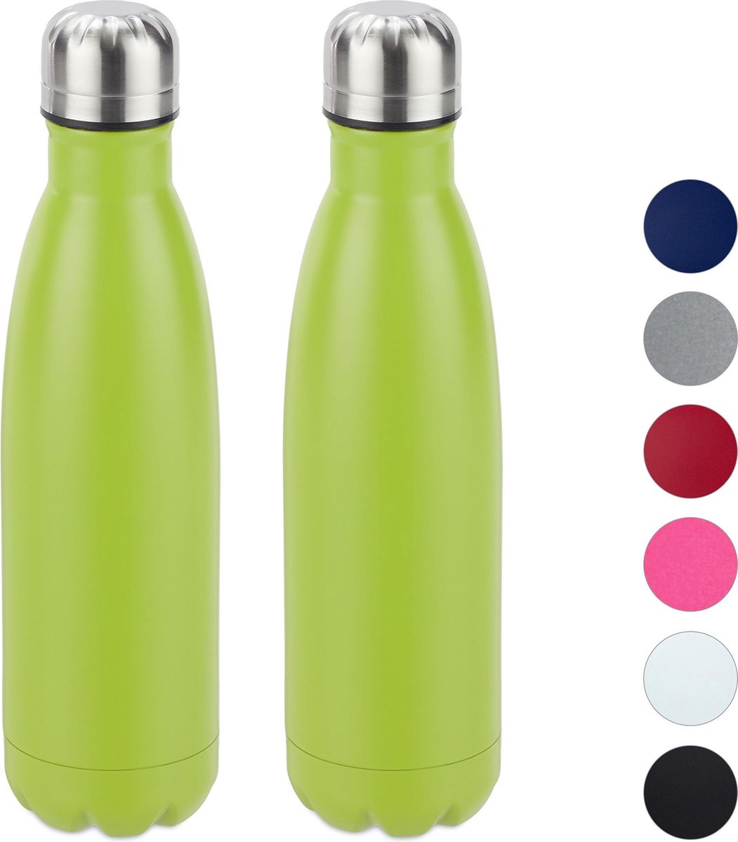 2 x Thermosfles - drinkfles - thermosbeker isolerend - isoleerfles - 0,5 l groen