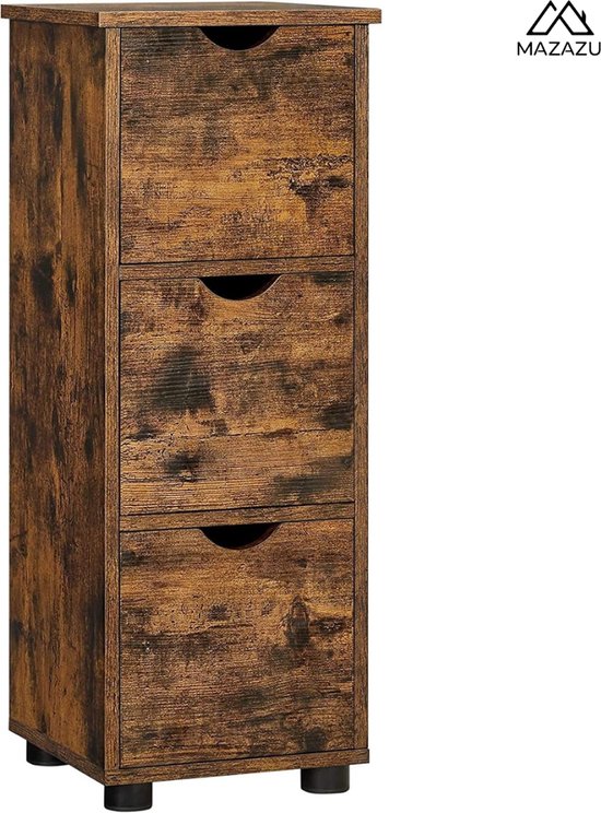MIRA Home - Kast - Badkamerkast - Smalle ladekast - 3 lades - Bruin - 30x30x80