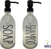 Giftset Zeepdispensers | 2 stuks | Shampoo Soap | Plastic fles | Duurzaam | RVS Mat Zwarte Pomp | 500ml | Kado