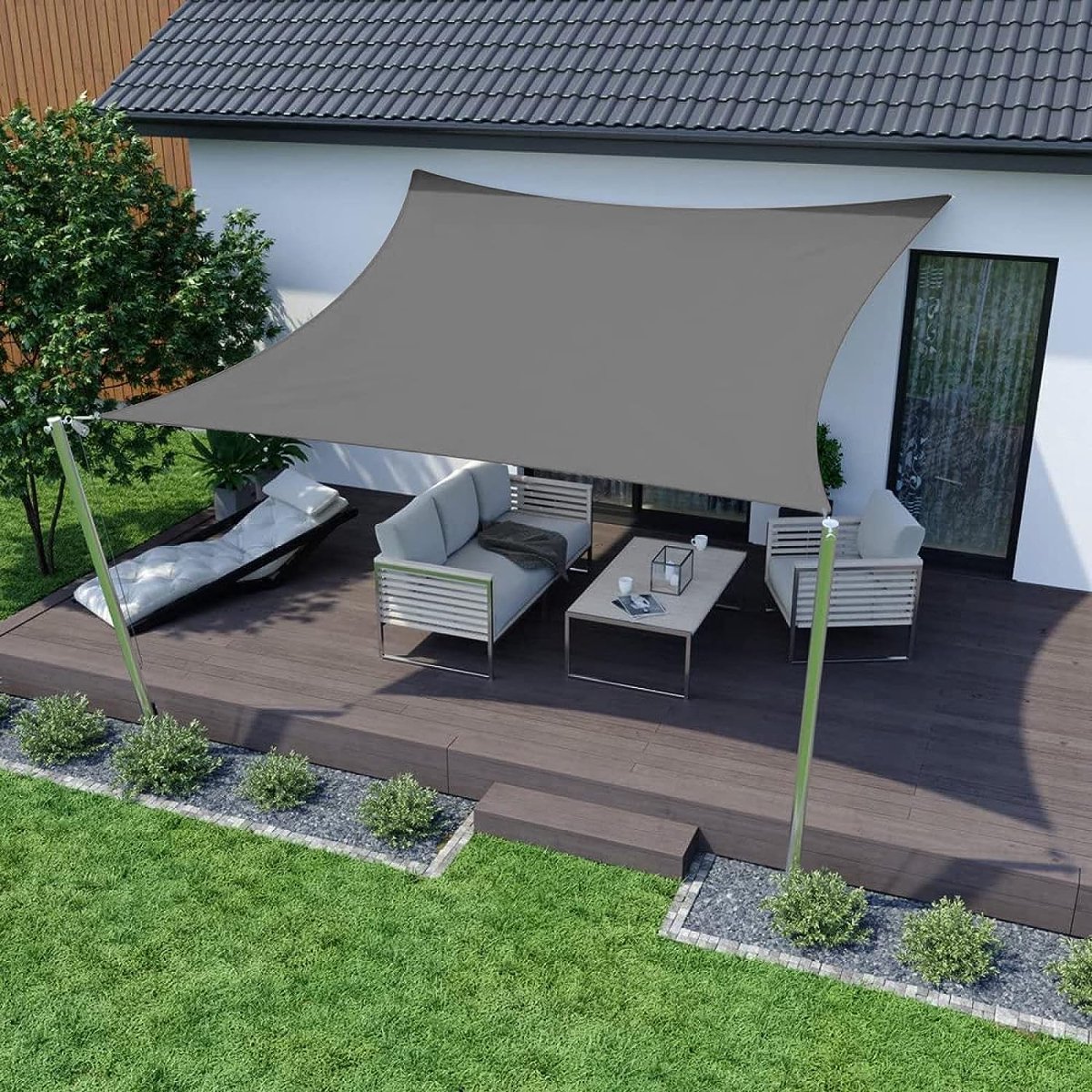 Zonnezeil, 2 x 3 m, waterdicht, zonwering, rechthoekig, Oxford-weefsel, uv-bescherming, voor balkon, terras, tuin, outdoor