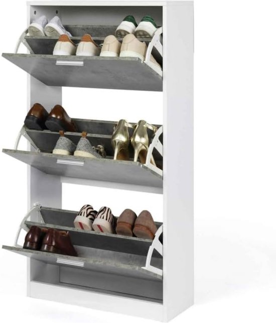 Jam Schoenenkast 3 Deuren Wit, Eik Decor - FURNILUX