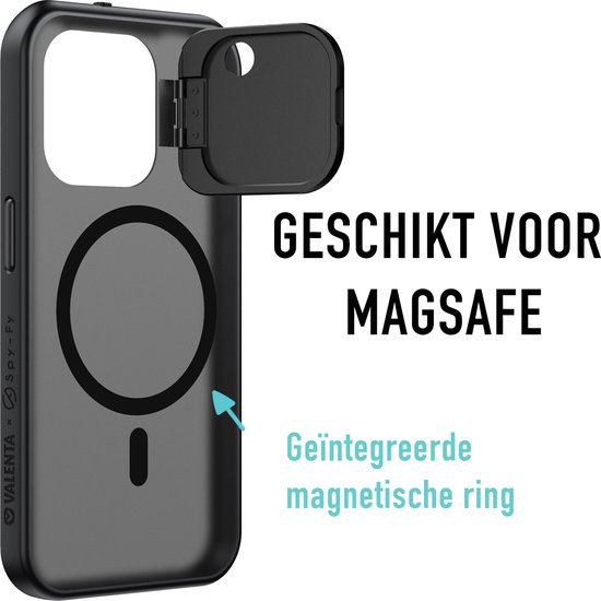 Valenta x Spy-Fy - Coque iPhone 15 Pro avec caches d'appareil photo à l'avant et à l'arrière | Protège votre vie privée et vos Caméras | Valenta Étui de confidentialité Smokey Zwart