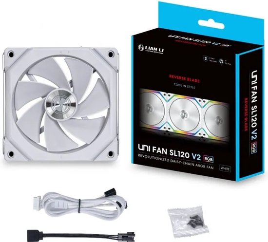 Lian Li UNI FAN SL120 V2 Reverse Blade ARGB White - Ventilatorhuis - 120 mm