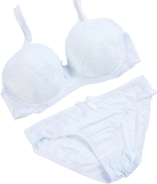 Witte Push-up BH en Panties lingerie set - Sissy Large - 95D-cup