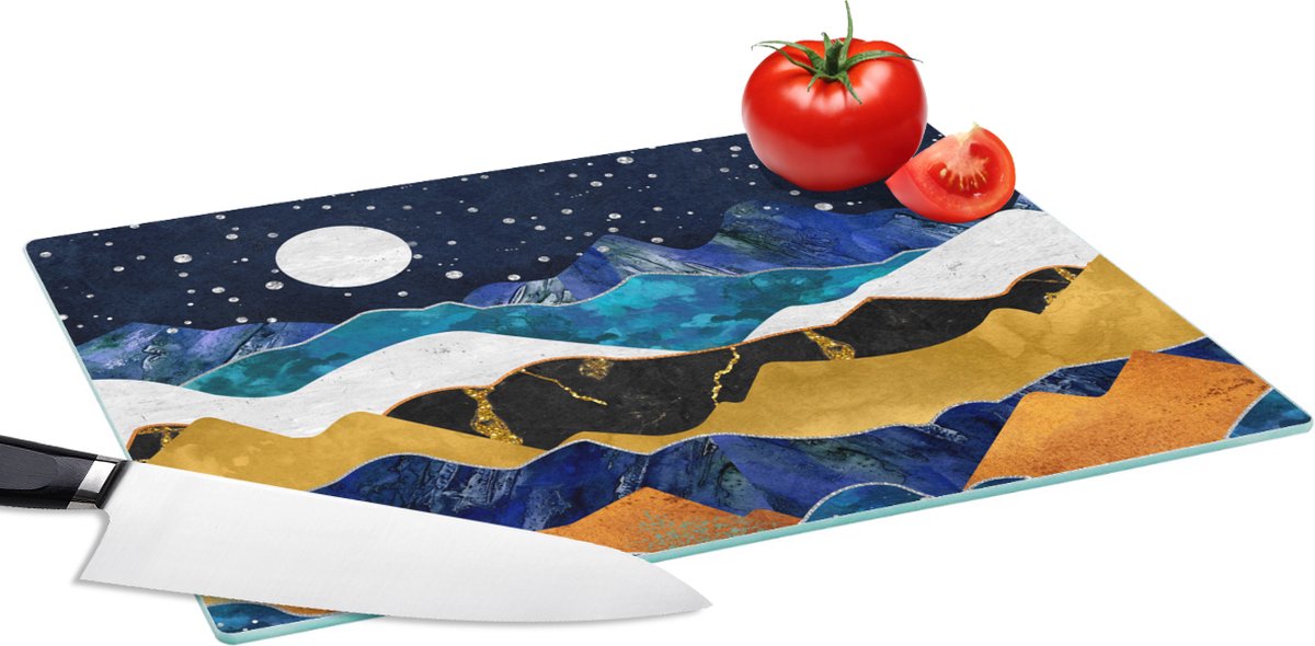 Glazen Snijplank - 39x28 - Nacht - Goud - Marmer - Abstract - Landschap - Berg - Snijplanken Glas