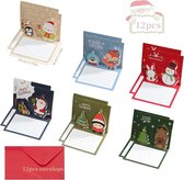 SHOP YOLO-12 kerstkaarten-grappige vouwkaarten-kerst kaartenset met- enveloppen-6 motieven van elk 2 kaarten