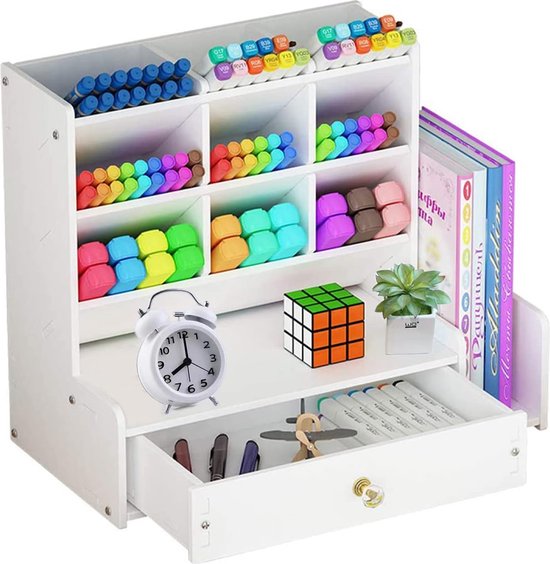 D.RECT Pennenhouder bureau - kantoor organizer van metaal - tafelorganizer, bureauorganizer - bureauhouder met notitiehouder van mesh, 103 x 154 x 103 mm, zwart