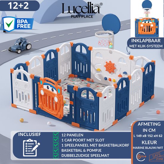 Foto: Lucellia grondbox xl inklapbare box speelblox met speelmat blauw 149x152 cm playpen baby babypark antislip met zuignap kruipbox kinderbox baby box kinder park voor binnen en buiten incl 1 jaar garantie op alle onderdelen