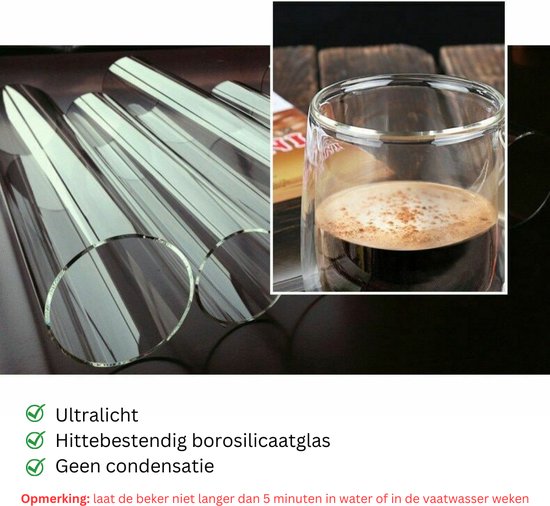 ecooe 6x350 ml dubbelwandige koffieglazen mokken cappuccino latte Macchiato glazen bekers met handvat borosilicaatbestendig glazen bekers voor koffie thee melk sap ijs