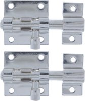 AMIG schuifslot/plaatgrendel - 2x - staal - 3 x 2.75 cm - vernikkeld - deur - schutting - hek