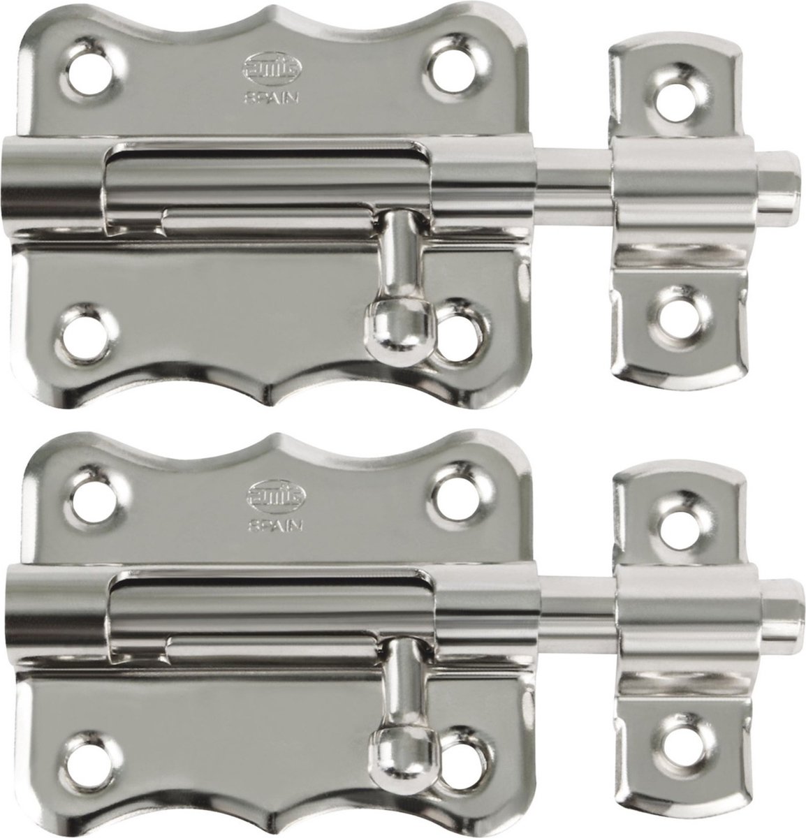 AMIG schuifslot/plaatgrendel - 4x - staal - 5 x 4.8 cm - vernikkeld - zilver - deur - poort