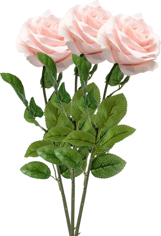 Emerald Kunstbloem roos Marleen - 3x - licht roze - 63 cm - decoratie bloemen
