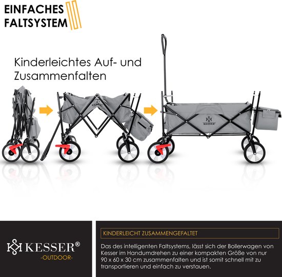 KESSER® Bolderkar opvouwbaar Bolderwagen tot 100 kg draagvermogen - Strandkar met massieve banden Transportkar - Grijs van KESSER — afbeelding 4