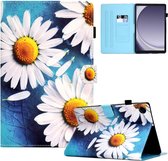 Samsung Galaxy tab A9 (2023) - 8,7 inch - tablet hoesje book case cover - wit blauw bloemen - Samsung Tab A9 silicone inleg hoes map