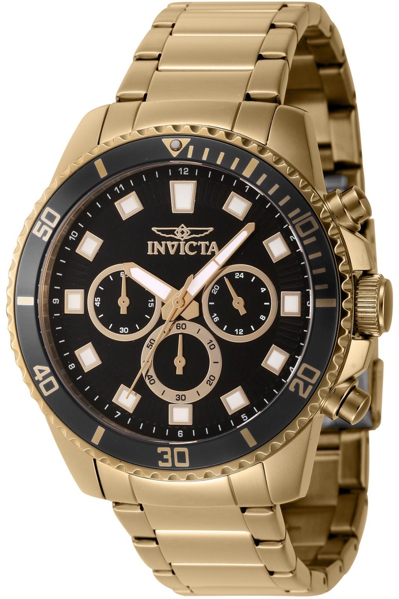 Invicta Pro Diver 46054 Heren Horloge - Waterdicht - Analoog - Quartz Uurwerk - Roestvrij Staal met zwarte Wijzerplaat - 45mm