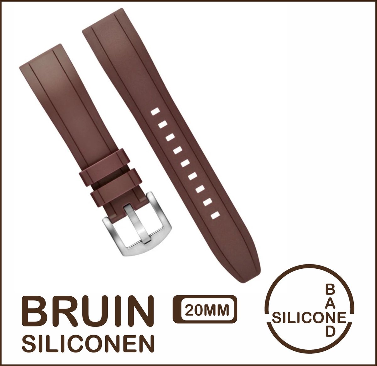 20mm Rubber horlogeband Bruin passend op o.a Casio Seiko Citizen en alle andere merken - 20 mm Bandje - Horlogebandje horlogeband, Siliconen