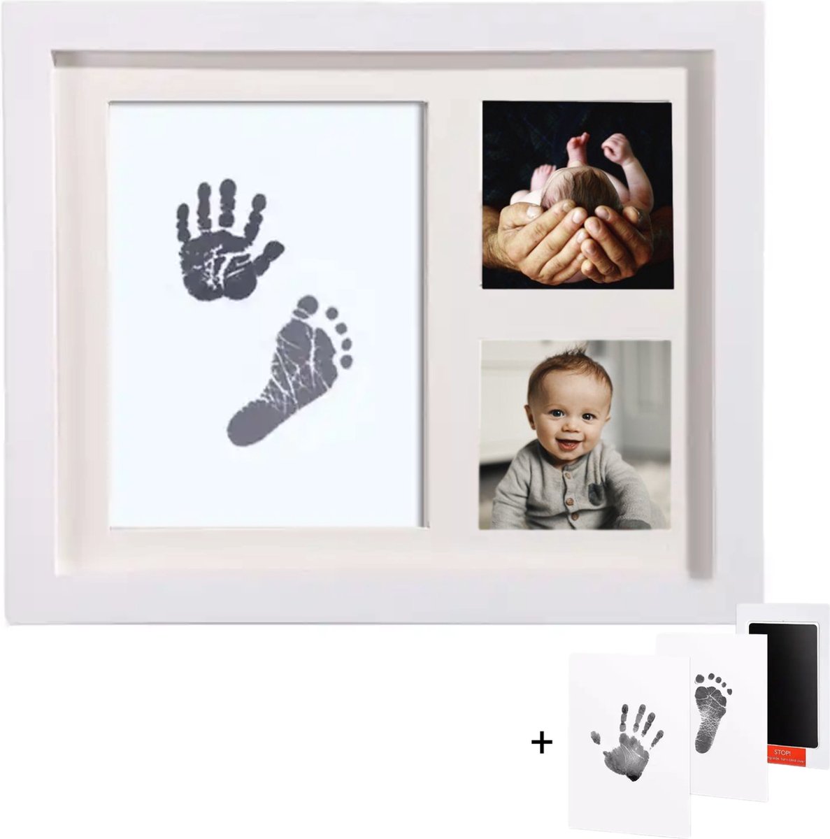 Goedkoopste Helofa Fotolijst met Inktafdruk – Baby Voet en Hand Inkt Afdruk – Wit Fotolijstje – Kraamcadeau Lijstje en Babyshower – Gipsbuik – Lijst