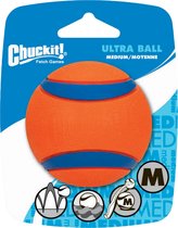 Chuckit! Ultra Ball – Hondenspeelgoed – Hondenbal – Apporteerspeelgoed – Duurzaam rubber - M – Ø 6 cm – Oranje/Blauw - 1 Stuks