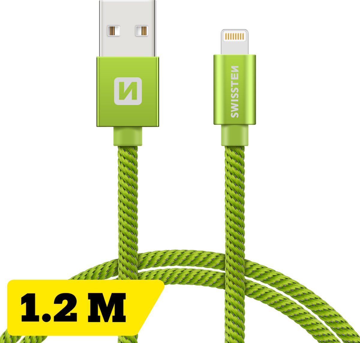 Bol.com Swissten Lightning naar USB kabel - 1.2M - Gevlochten kabel geschikt voor iPhone 7/8/X/11/12/13/14 - Groen aanbieding