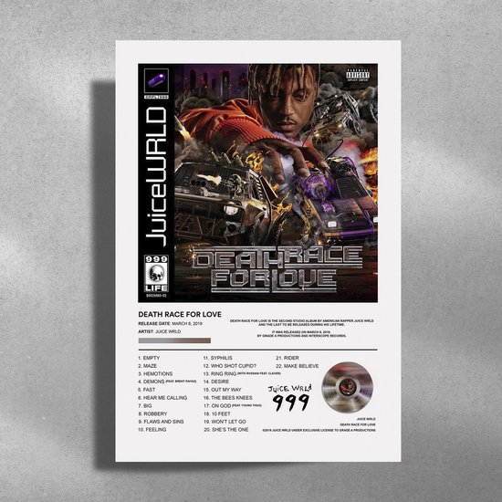 Juice Wrld - Death race for love - album cover - metalen poster - 30x40cm